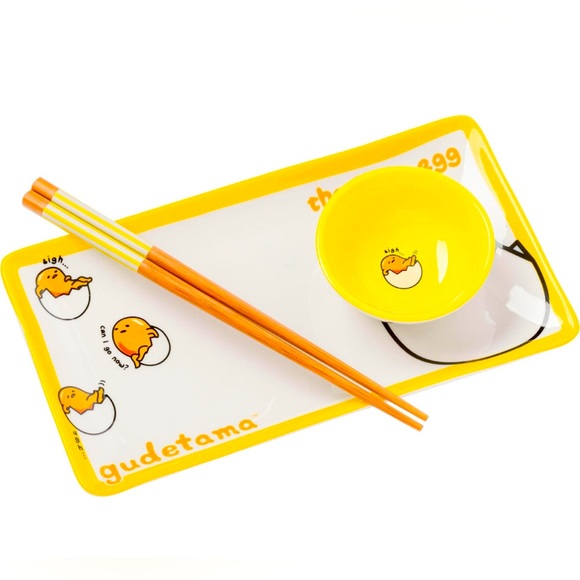 Sanrio Hello Kitty and Friends Gudetama The Lazy Egg 3 Piece Sushi Plate Set - Picture 1 of 9